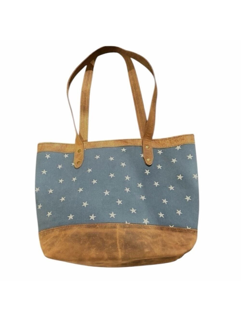 MOONSTER Stars Canvas Distressed Brown Nubuck Leather Tote Bag Used Once EC